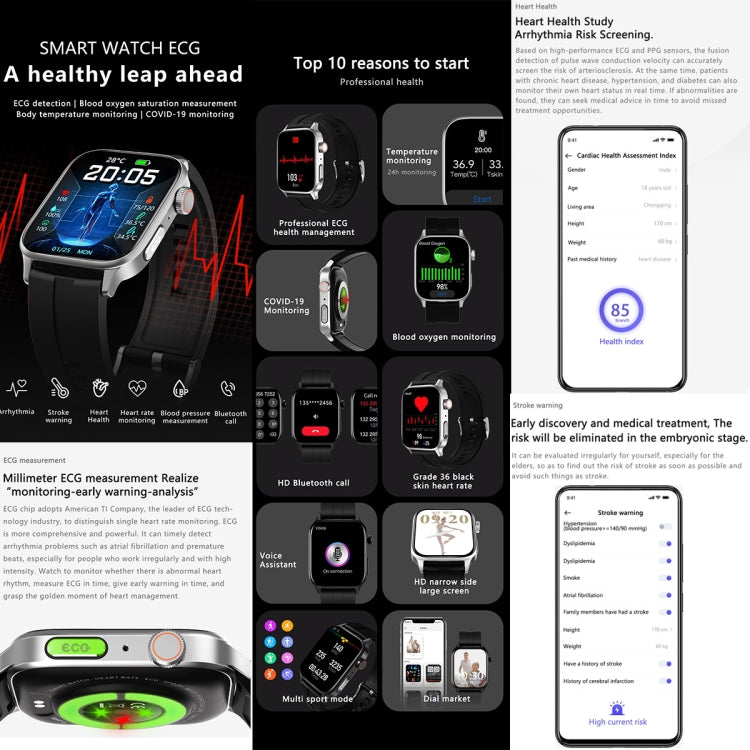 HAMTOD GT22 1.85 inch TFT Screen Health Smart Watch, Support Bluetooth Call / Plateau Blood Oxygen / Skin Health / Body Temperature / Arrhythmia / TI Heart Rate Monitoring