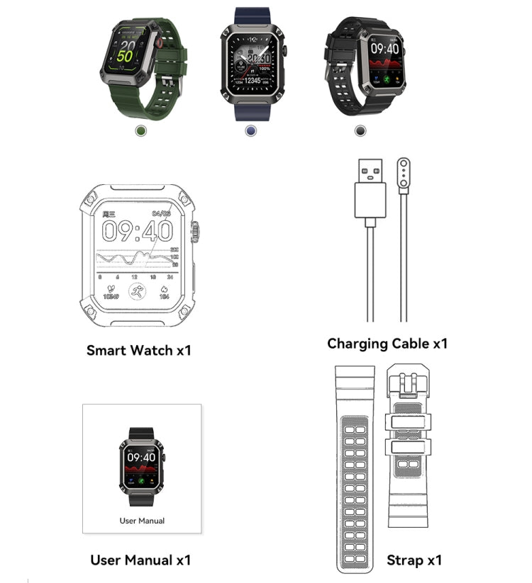 HAMTOD NX3 Pro 1.83 inch Rugged Smart Watch, Support Bluetooth Call / Sleep / Heart Rate / Blood Oxygen / Blood Pressure Monitoring, NX3 Pro