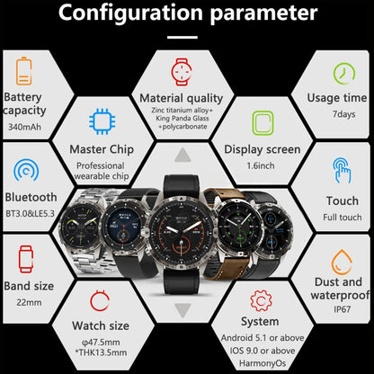 HAMTOD GT45 1.6 inch Waterproof Smart Watch, Support Bluetooth Call / Heart Rate / Blood Oxygen Monitoring