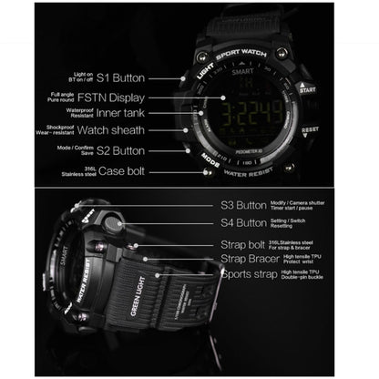 EX16 1.12 Inch FSTN LCD Full Angle Screen Display Sport Smart Watch, IP67 Waterproof, Support Pedometer / Stopwatch / Alarm / Notification Remind / Call Notify / Camera Remote Control / Calories Burned, Compatible with Android and iOS Phones