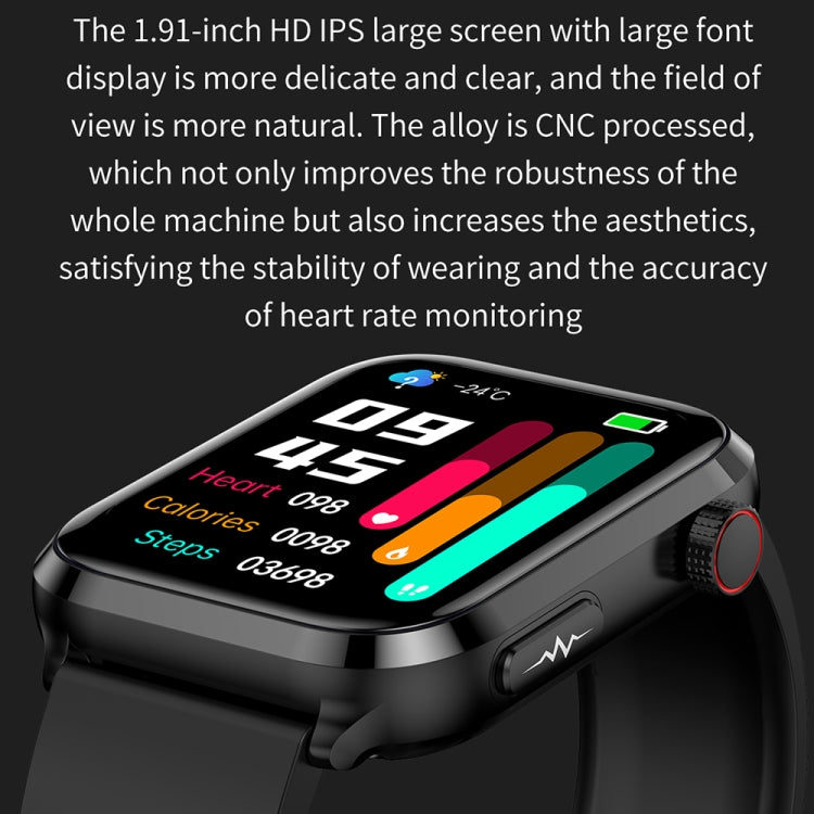 ET210 1.91 inch IPS Screen IP67 Waterproof Silicone Band Smart Watch, Support Body Temperature Monitoring / ECG, ET210