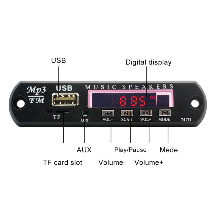 Car 12V Audio MP3 Player Decoder Board FM Radio TF USB 3.5 mm AUX, without Bluetooth and Recording, without Bluetooth and Recording