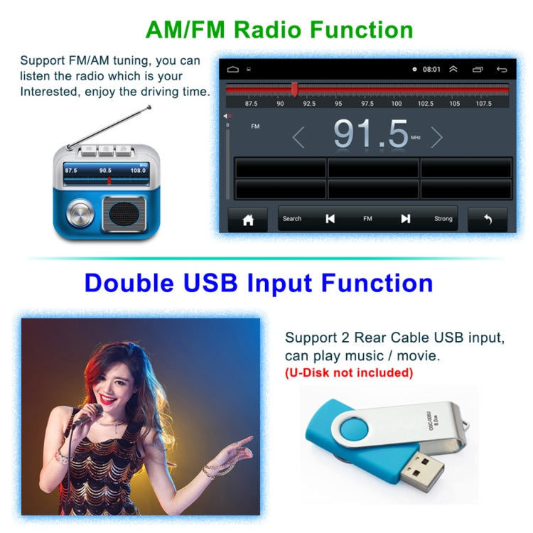 HD 9 inch Universal Car Android 8.1 Radio Receiver MP5 Player, Support FM & Bluetooth & TF Card & GPS, 9090