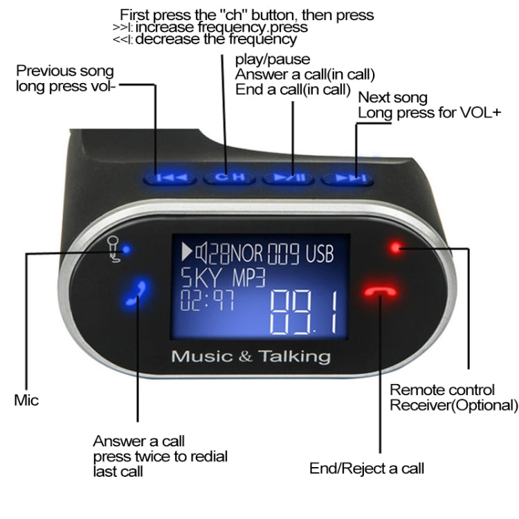 630C Chicken Leg Shape Car Stereo Radio MP3 Audio Player, Bluetooth Hands-free Car Kit FM Transmitter, 630C