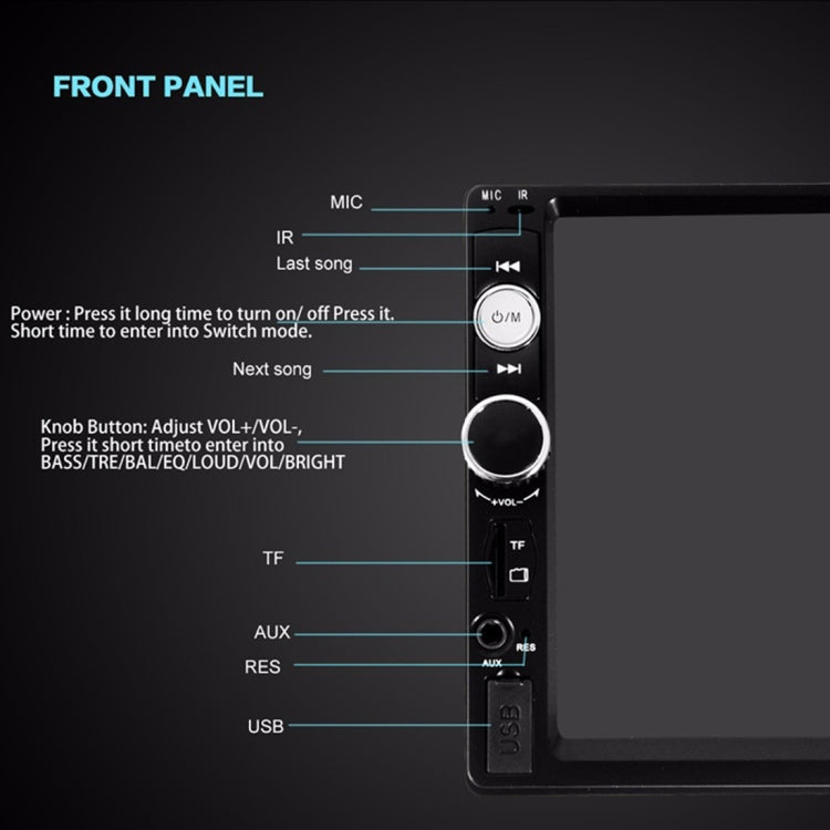 7010B HD 2 Din 7 inch Car Bluetooth Radio Receiver MP5 Player, Support FM & USB & TF Card, 7010B