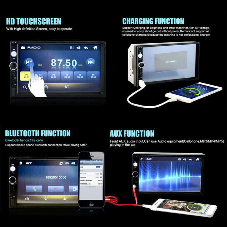 7010B HD 2 Din 7 inch Car Bluetooth Radio Receiver MP5 Player, Support FM & USB & TF Card, 7010B