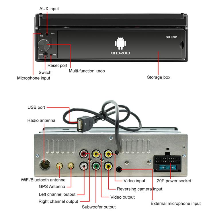 SU 9701 1GB+32GB 7 inch HD Foldable Universal Car Android Radio Receiver MP5 Player, Support FM & Bluetooth & TF Card & GPS & Phone Link & WiFi, 1GB+32GB