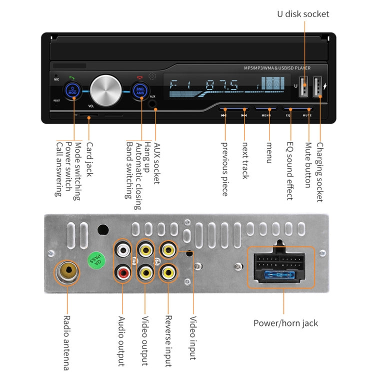 T100 7 inch HD Universal Car Radio Receiver MP5 Player, Support FM & AM & RDS & Bluetooth & Phone Link with Remote Control, T100