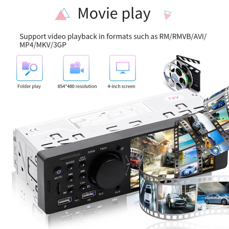 7805 4.1 inch Universal Car Radio Receiver MP5 Player, Support FM & Bluetooth & TF Card with Remote Control, 7805