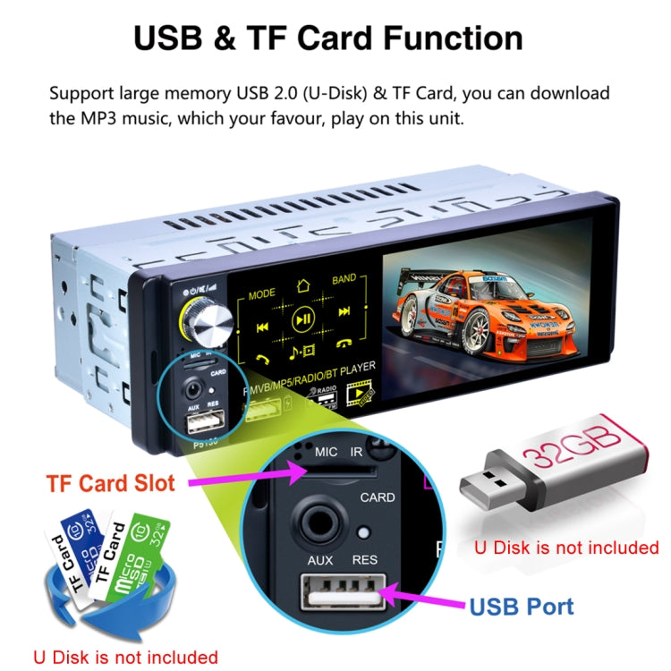 P5130 HD 1 Din 4.1 inch Car Radio Receiver MP5 Player, Support FM & AM & Bluetooth & TF Card, with Steering Wheel Remote Control, P5130