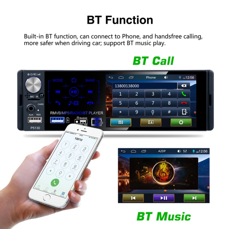 P5130 HD 1 Din 4.1 inch Car Radio Receiver MP5 Player, Support FM & AM & Bluetooth & TF Card, with Steering Wheel Remote Control, P5130