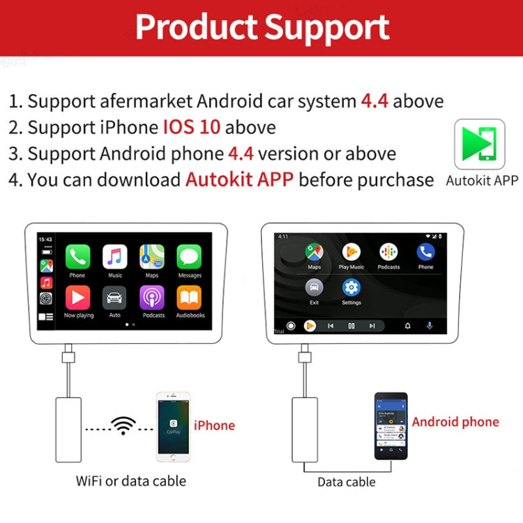 Car Navigation for Android / Apple Carplay Wireless Bluetooth Module Auto Smart Phone USB Carplay Adapter, CPC200-Autokit, CPC200-Autokit(White)