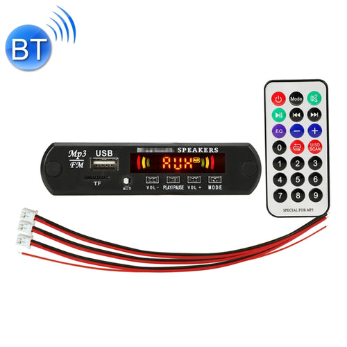 Car 12V 2x3W Audio MP3 Player Decoder Board FM Radio TF USB 3.5mm AUX, with Bluetooth / Recording Call Function / Power Amplifier / Remote Control, 12V