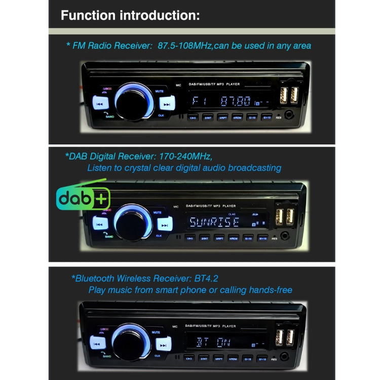 1-Din Car DAB Radio Player Stereo System FM Receiver, Support Bluetooth & U Disk & MP3 & TF Card, 1-Din Car DAB Radio Player