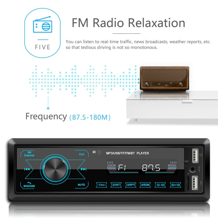 M10 12V Car Radio Receiver MP3 Player, Support Bluetooth Hand-free Calling / FM / USB / SD Card, M10