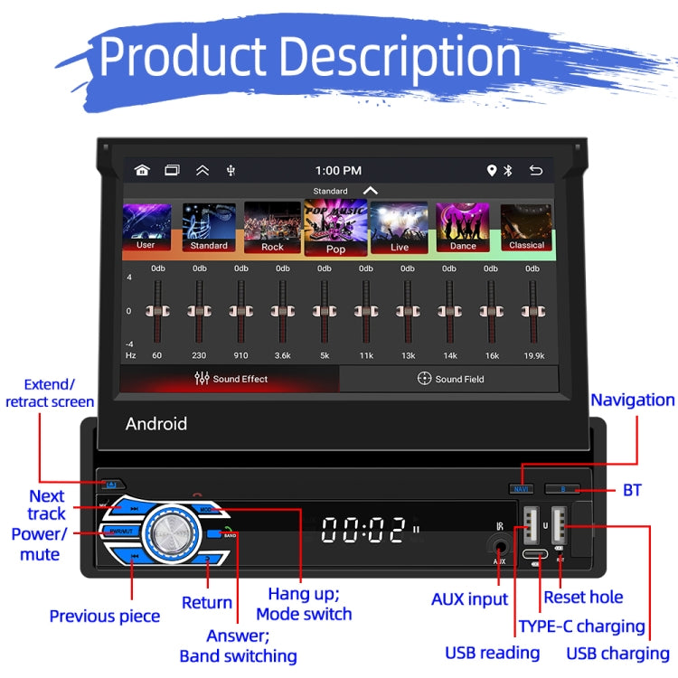 HD 7 inch Single Din Car Android Player GPS Navigation Bluetooth Touch Stereo Radio, Support Mirror Link & FM & WIFI, 9706