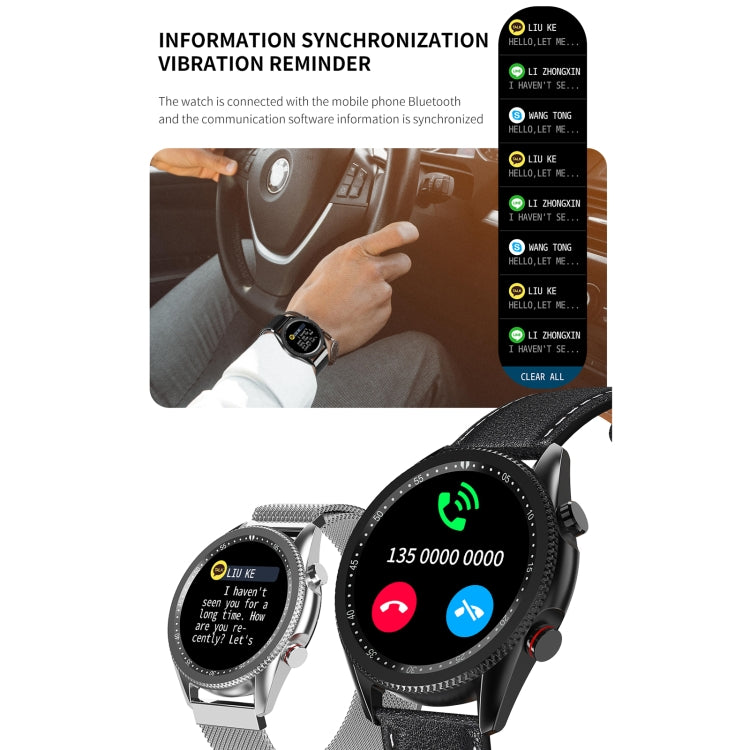 M98 1.28 inch IPS Color Screen IP67 Waterproof Smart Watch, Support Sleep Monitor / Heart Rate Monitor / Bluetooth Call, Style:Leather Strap, Leather Strap(Silver), Leather Strap(Black)