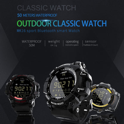 Lokmat MK16 LCD Screen 50m Waterproof Smart Watch, Support Information Reminder / Remote Camera / Walking Motion Monitor