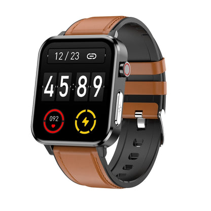 E86 1.7 inch TFT Color Screen IP68 Waterproof Smart Watch, Support Blood Oxygen Monitoring / Body Temperature Monitoring / AI Medical Diagnosis, Style: Leather Strap, Leather Strap(Black), Leather Strap(Brown)