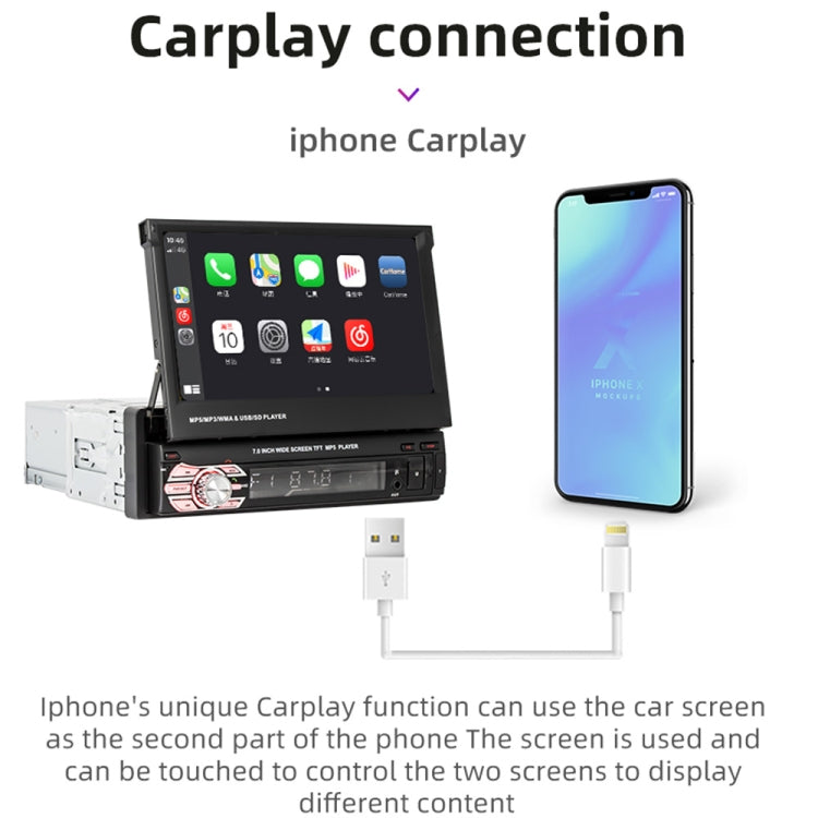 9601C HD 7 inch Universal Car Manually Retractable Screen MP5 Player with Carplay, Support FM & Bluetooth & TF Card, 9601C