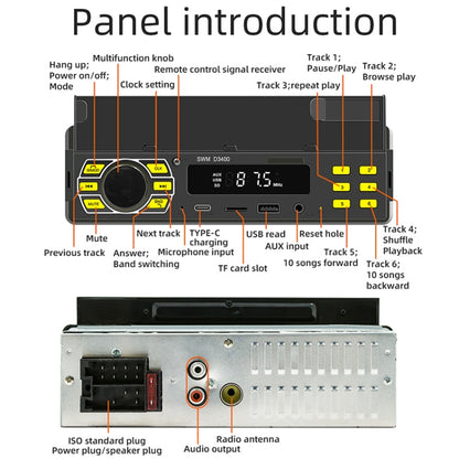 SWM D3400 Car Bluetooth MP3 Player Support Smart Voice Assistant / FM