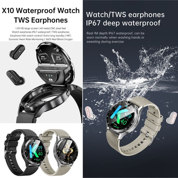 X10 Headphones Smart Watch 1.39 inch Waterproof Bracelet, Support Bluetooth Call / NFC / Heart Rate