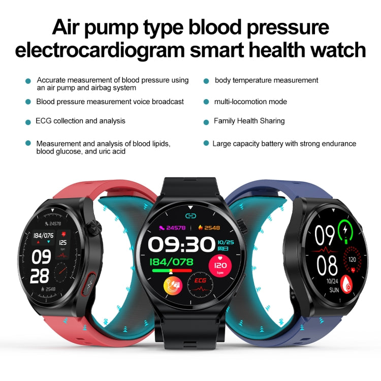 S22 Air Pump Blood Pressure Testing ECG Health Smart Watch, 1.39 inch Round Screen