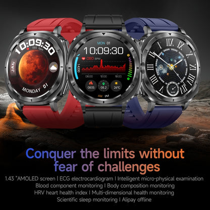 ET492 1.43 inch AMOLED Screen Silicone Strap Smart Watch Supports ECG/Blood Sugar Monitoring