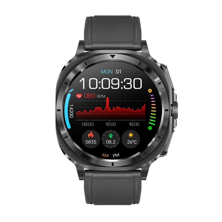 ET492 1.43 inch AMOLED Screen Leather Strap Smart Watch Supports ECG/Blood Sugar Monitoring