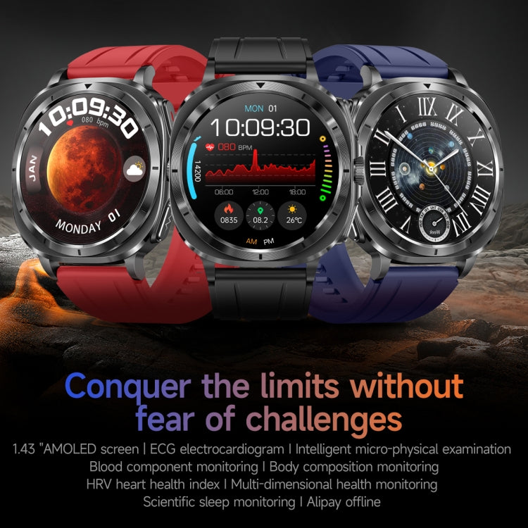 ET492 1.43 inch AMOLED Screen Leather Strap Smart Watch Supports ECG/Blood Sugar Monitoring