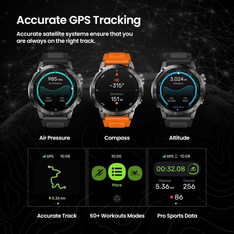 Zeblaze Stratos 2 Plus 1.43 inch Screen 3 ATM Health and Fitness GPS Smart Watch, Stratos 2 Plus