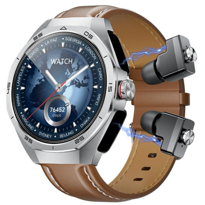 GT97 1.53 inch Round Screen 2 in 1 Bluetooth Earphone Leather Strap Smart Watch Supports Bluetooth Calls