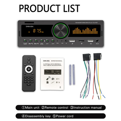 SWM-80A DC12V Car MP3 Support FM / AM & Bluetooth & Mobile Phone Voice Assistant, SWM-80A