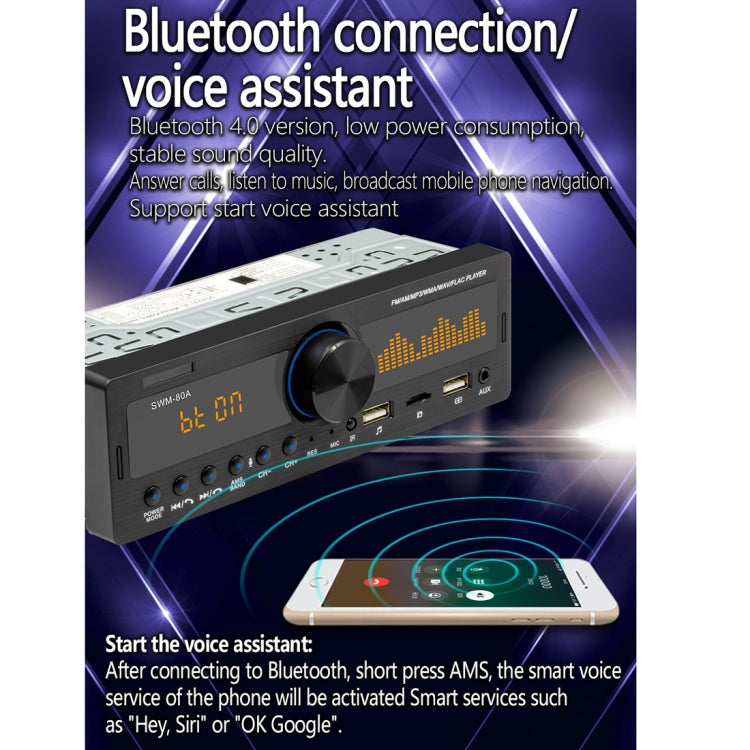 SWM-80A DC12V Car MP3 Support FM / AM & Bluetooth & Mobile Phone Voice Assistant, SWM-80A