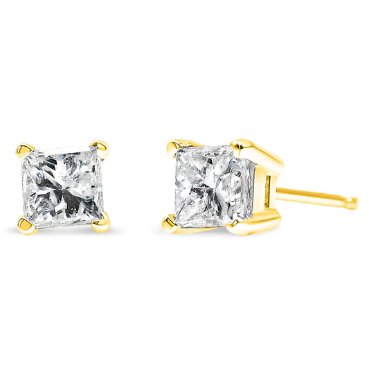 14K Yellow Gold 1/5 Cttw Princess-Cut Square Near Colorless Diamond Classic 4-Prong Solitaire Stud Earrings (I-J Color, I2-I3 Clarity)