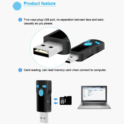 BC07 Mini Brushed Texture USB Bluetooth Receiver MP3 Player SD/TF Card Reader with Microphone & Audio Cable, Support Handsfree & AUX Output & 32GB Micro SD / TF Card & Two-sided USB Port Connecting, BC07