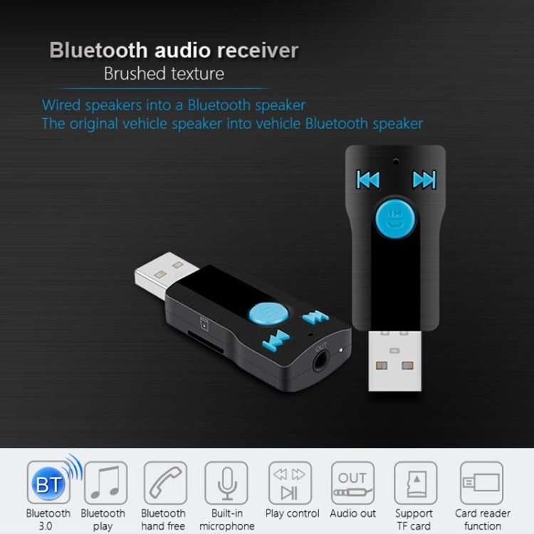 BC07 Mini Brushed Texture USB Bluetooth Receiver MP3 Player SD/TF Card Reader with Microphone & Audio Cable, Support Handsfree & AUX Output & 32GB Micro SD / TF Card & Two-sided USB Port Connecting, BC07