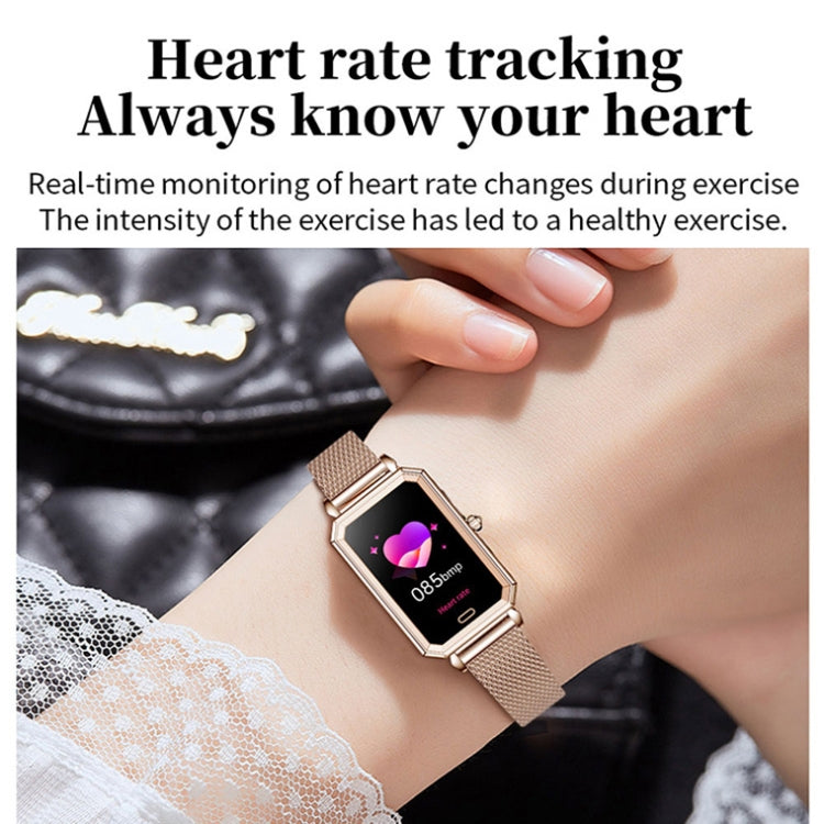 LOANIY HT2 1.28 Inch Heart Rate Detection Pedometer Smart Watch, Gold Steel, Gold Leather