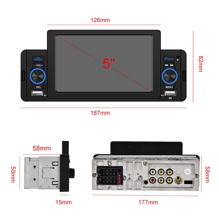 F133 5 inches Car MP5 Wired CarPlay Universal Bluetooth Player With Microphone, Style:, 5 inches Standard, 5 inches Standard+ 4 Lights Camera, 5 inches Standard+12 Lights Camera