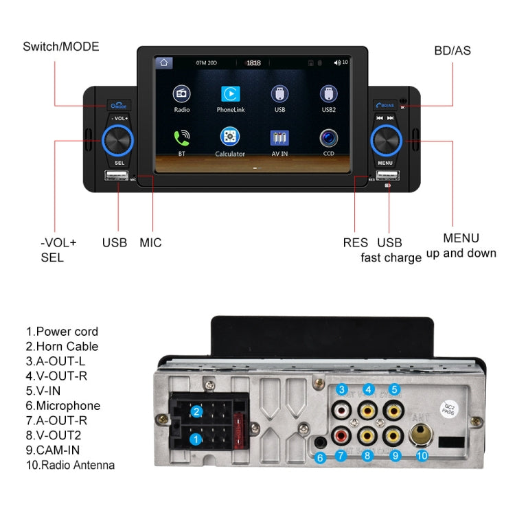 F133 5 inches Car MP5 Wired CarPlay Universal Bluetooth Player With Microphone, Style:, 5 inches Standard, 5 inches Standard+ 4 Lights Camera, 5 inches Standard+12 Lights Camera