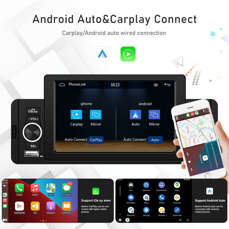 F133 5 inches Car MP5 Wired CarPlay Universal Bluetooth Player With Microphone, Style:, 5 inches Standard, 5 inches Standard+ 4 Lights Camera, 5 inches Standard+12 Lights Camera