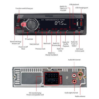 M11T Car Bluetooth MP3 Player ISO Interface EQ Sound Effect Fast Charge Colorful Button Radio, A3032