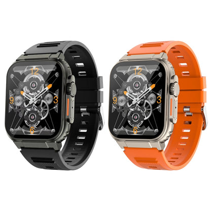 A70 1.96 Inch Health Monitoring Multifunctional IP68 Waterproof Bluetooth Call Smart Watch, Black, Orange