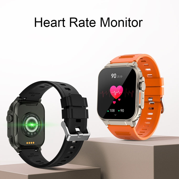 A70 1.96 Inch Health Monitoring Multifunctional IP68 Waterproof Bluetooth Call Smart Watch, Black, Orange