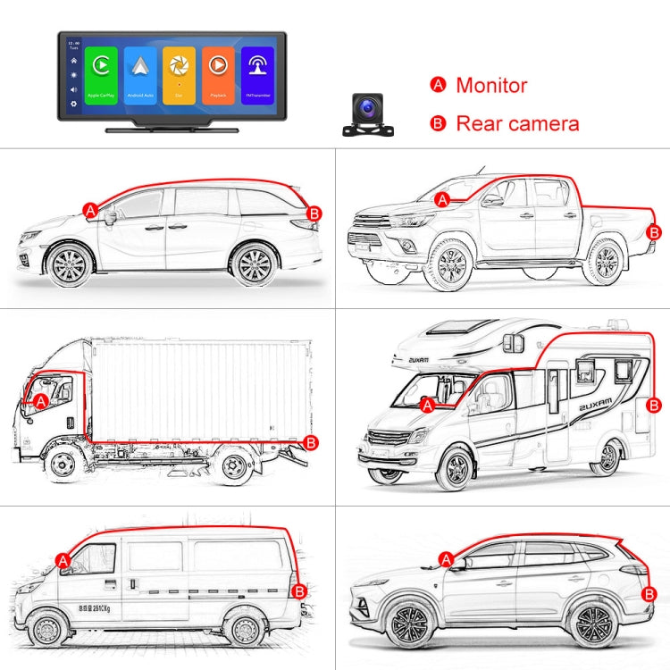 Car 10.26 Inch Portable Wireless CarPlay Display Android Auto Mobile Phone Screen, A3073 10.26 Inch