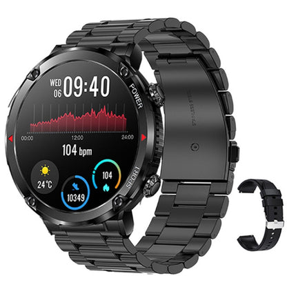 T30 1.6-inch Outdoor Sports Waterproof Smart Music Bluetooth Call Watch, Black, Dark Green, Black Steel+Silicone, Black Net+Silicone