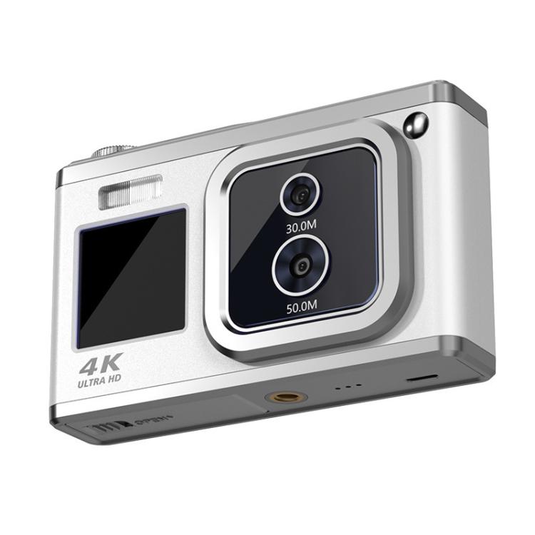 4K HD Optical Dual Lens Digital Camera 50MP Dual Screen Selfie Camera, No Memory, Black, White, Silver