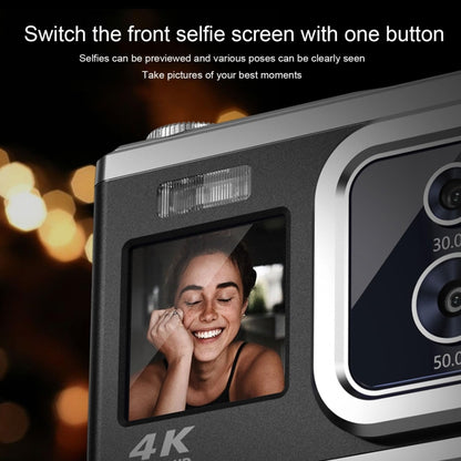 4K HD Optical Dual Lens Digital Camera 50MP Dual Screen Selfie Camera, No Memory, Black, White, Silver