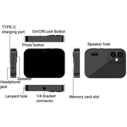 D6 CCD HD Digital Camera Movie Music Smart Camera Touch Screen Student Card Video Recorder, Excluding Memory, Black, White