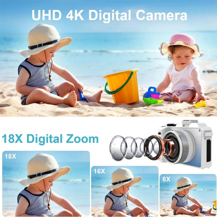 3-Inch Display Digital Camera Dual Front And Rear Cameras 48MP, 18x Digital Zoom 4K HD Camcorder, White, Black